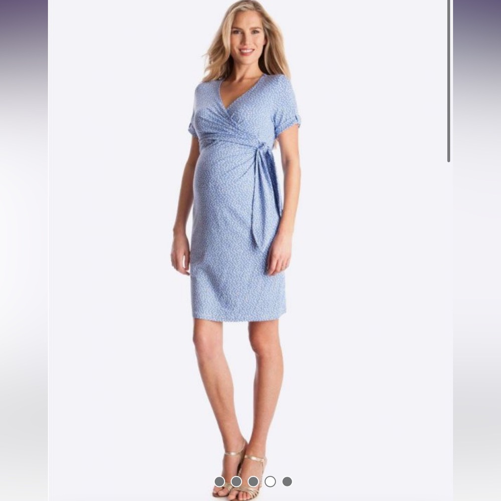 Seraphine Baby Blue Polka Dot Maternity Dress